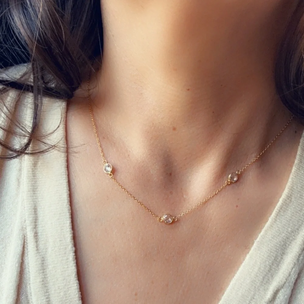 14k Gold Vermeil 3 Crystal Stations Necklace